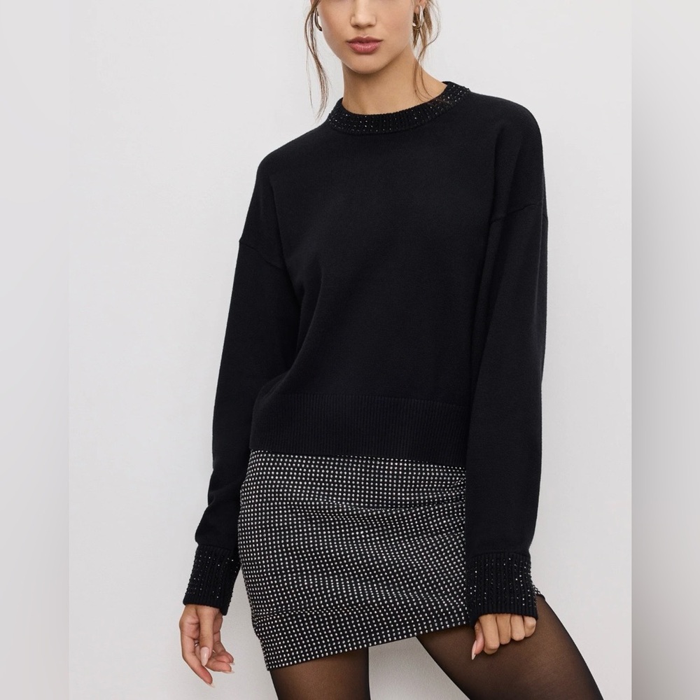 Good American Crystal Crewneck Sweater in Black Size Small (NWT) Retail $189